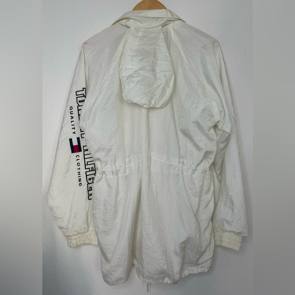 Rare Vintage Tommy Hilfiger White Windbreaker Jacket Anorak hood Size Large - Picture 9 of 11
